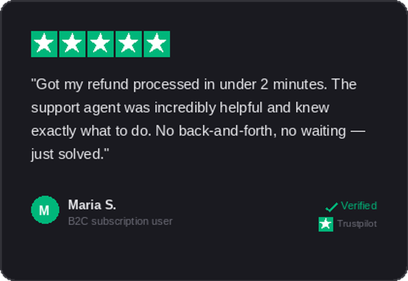 TrustPilot review — refund processed in under 2 minutes