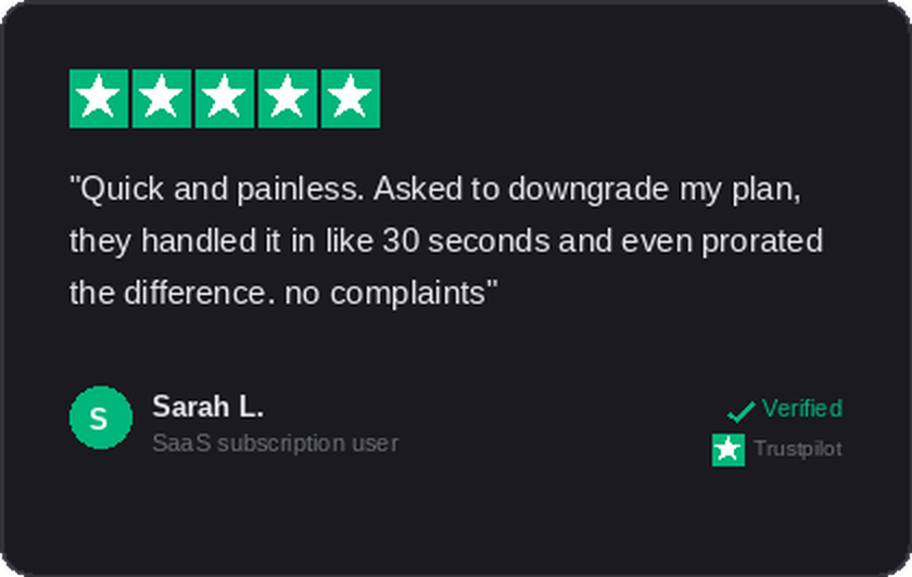 TrustPilot review — plan downgrade handled fast