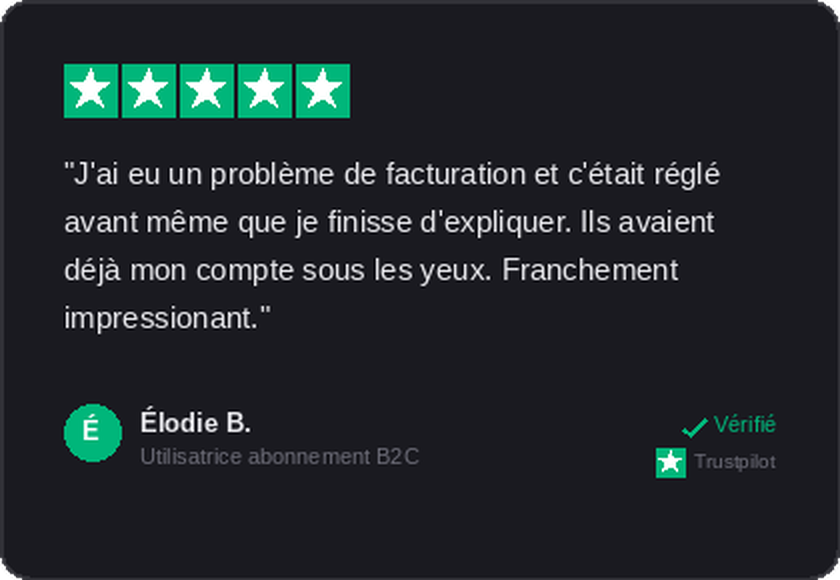 Avis TrustPilot — problème de facturation résolu
